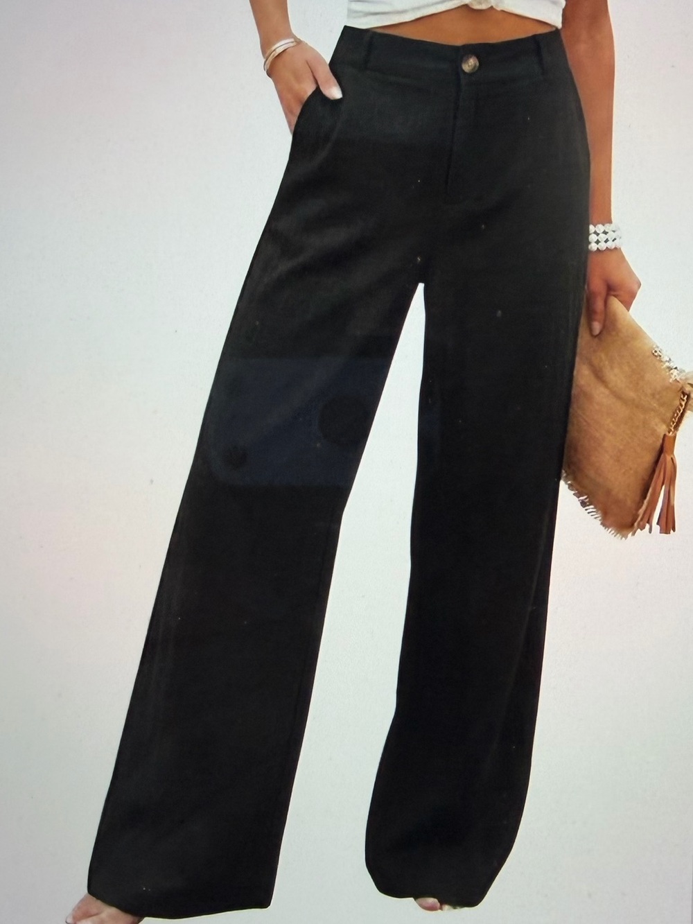 High-Rise Wide-Leg Cotton/Linen Pants in black- NWT - Size XXL